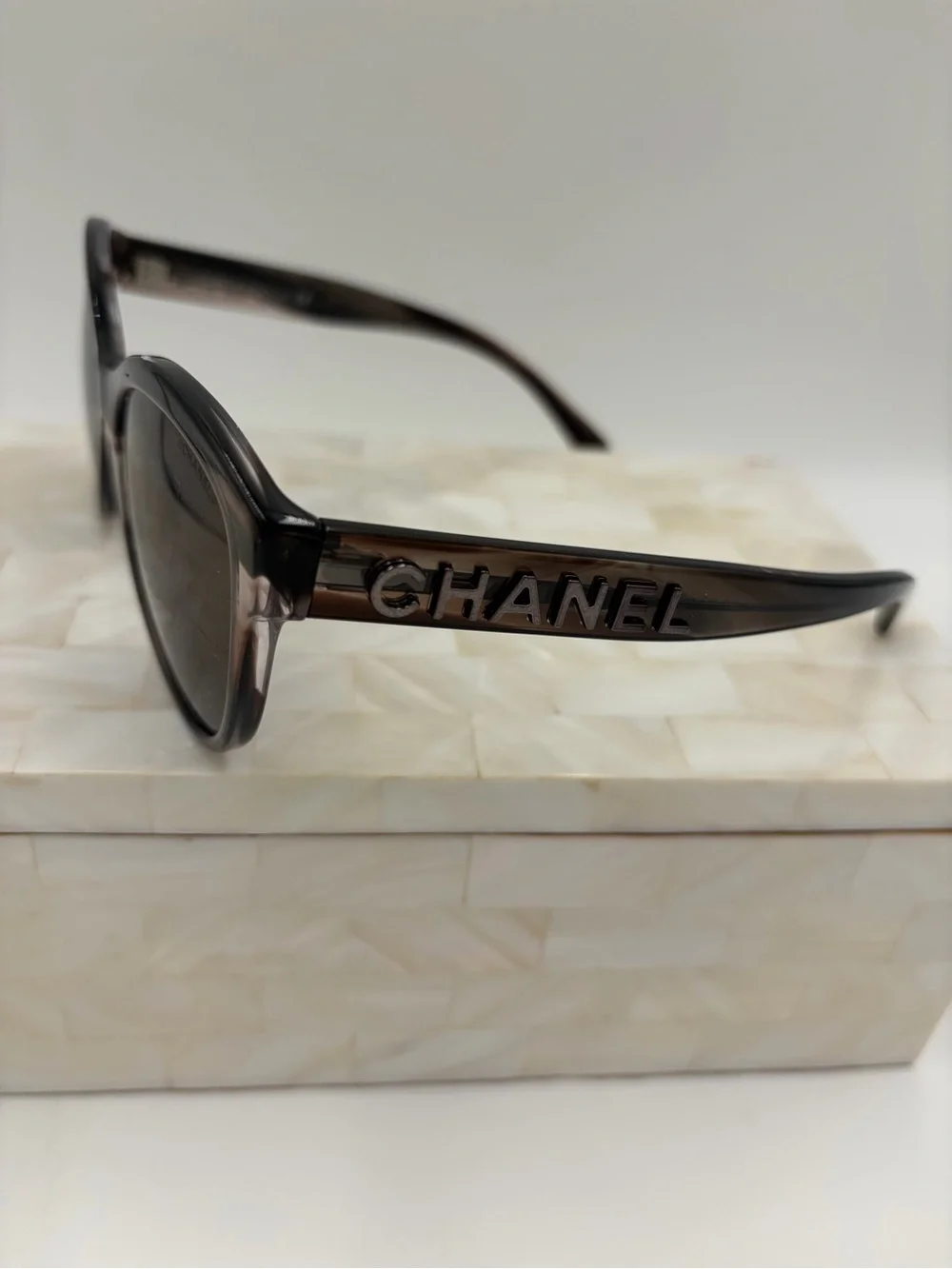CHANEL Pantos Logo Smoke Brown Rounded Cat-Eye Sunglasses 5458-A
